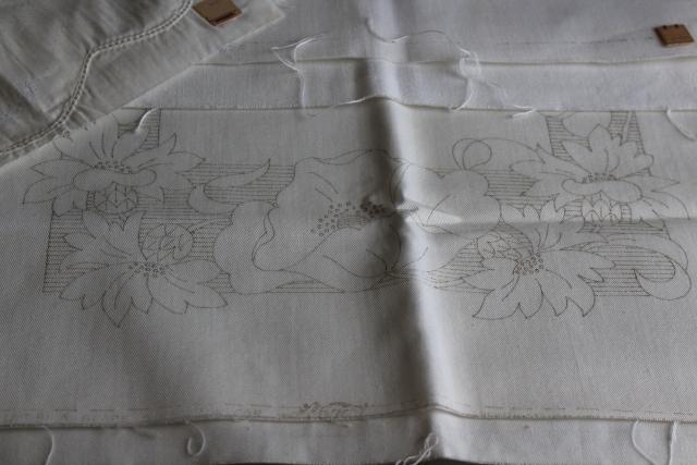 photo of vintage table linens for embroidery, cotton fabric runners stamped to embroider #4