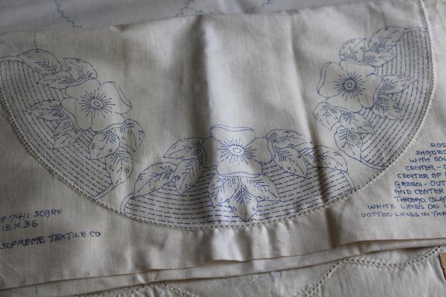 photo of vintage table linens for embroidery, cotton fabric runners stamped to embroider #6