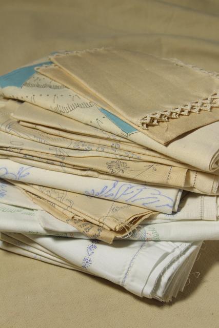 photo of vintage table linens & pillowcases to embroider, stamped for embroidery hand stitching #1