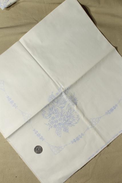 photo of vintage table linens & pillowcases to embroider, stamped for embroidery hand stitching #3