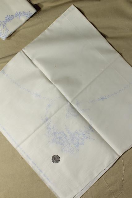 photo of vintage table linens & pillowcases to embroider, stamped for embroidery hand stitching #6