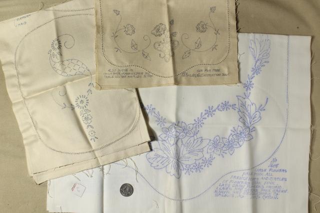 photo of vintage table linens & pillowcases to embroider, stamped for embroidery hand stitching #8