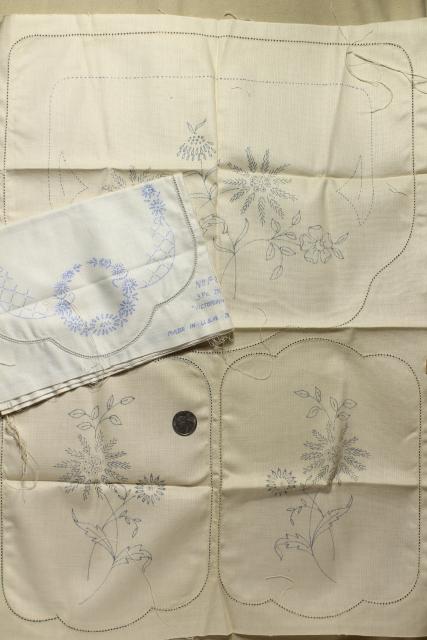 photo of vintage table linens & pillowcases to embroider, stamped for embroidery hand stitching #9