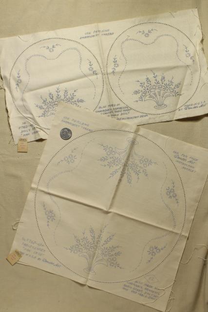 photo of vintage table linens & pillowcases to embroider, stamped for embroidery hand stitching #12