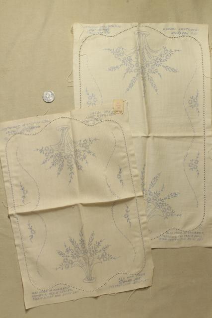 photo of vintage table linens & pillowcases to embroider, stamped for embroidery hand stitching #14