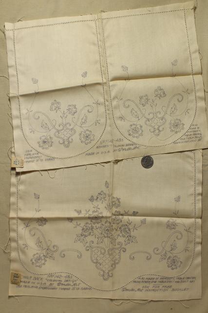 photo of vintage table linens & pillowcases to embroider, stamped for embroidery hand stitching #16