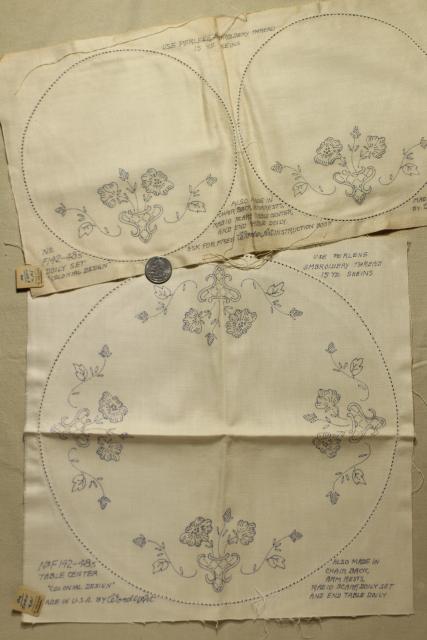 photo of vintage table linens & pillowcases to embroider, stamped for embroidery hand stitching #17