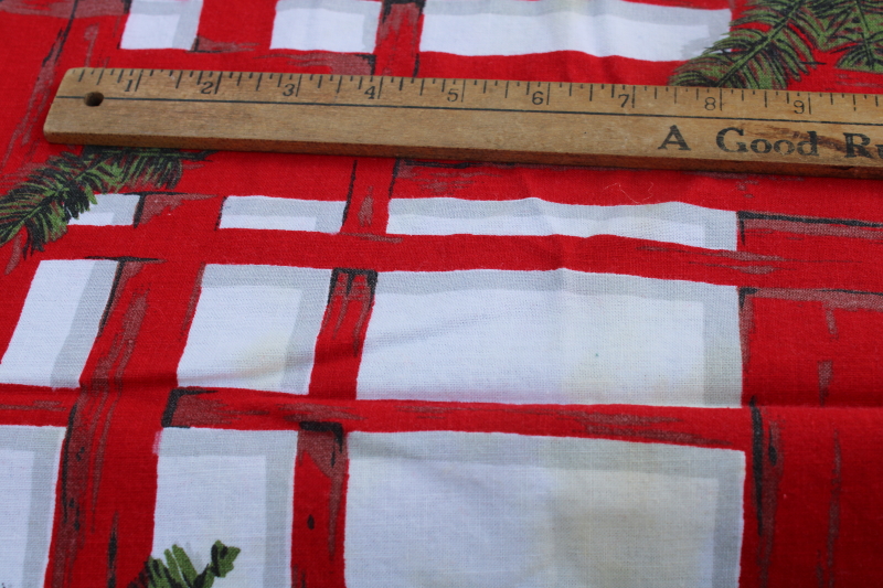 photo of vintage tablecloth Indian Head cotton fabric Christmas print red plaid green pine branches #6