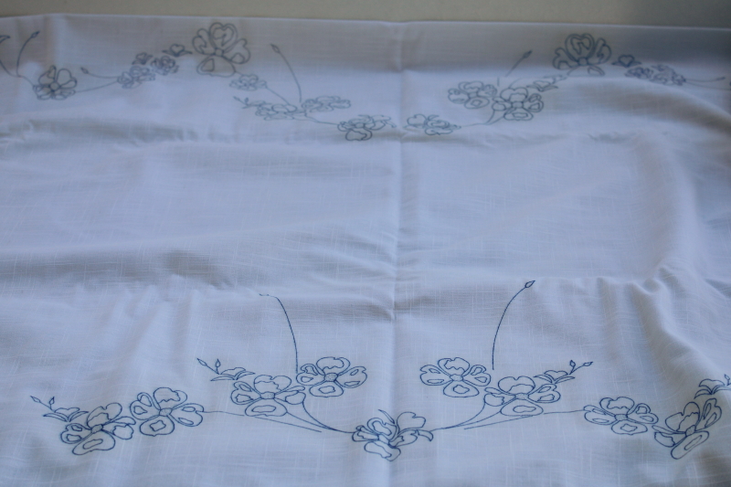 photo of vintage tablecloth stamped to embroider, dogwoods floral w/ cotton embroidery floss shades of pink #5