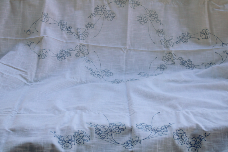 photo of vintage tablecloth stamped to embroider, dogwoods floral w/ cotton embroidery floss shades of pink #6