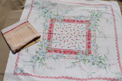 photo of vintage tablecloths & linens lot, printed table cloths, embroidered runners etc. #3