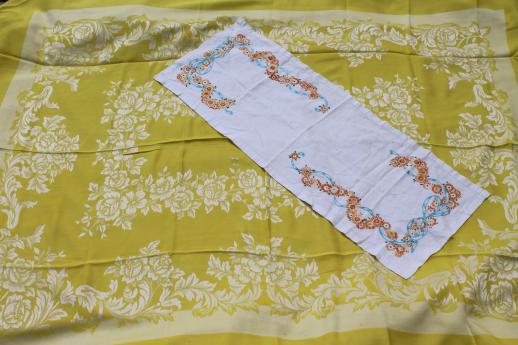 photo of vintage tablecloths & linens lot, printed table cloths, embroidered runners etc. #5