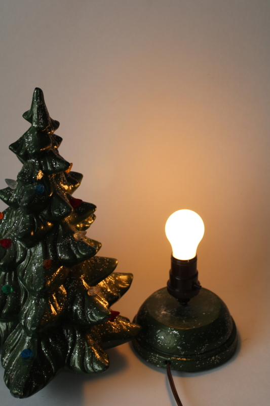 photo of vintage tabletop Christmas tree, chalkware electric lamp w/ tiny plastic light bulb pegs  #5