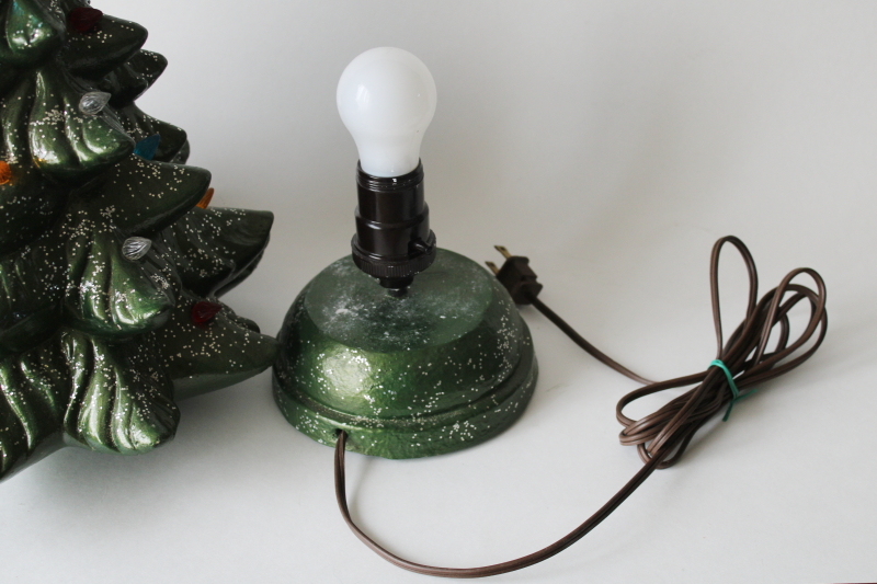 photo of vintage tabletop Christmas tree, chalkware electric lamp w/ tiny plastic light bulb pegs  #6