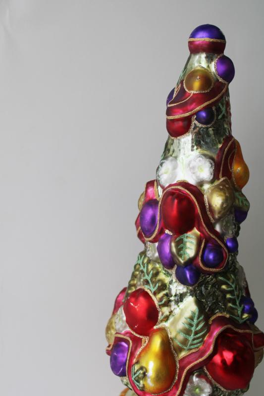 photo of vintage tabletop Christmas tree topiary or topper ornament, mercury glass painted sugar plum fruit  #2