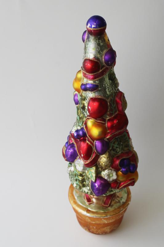 photo of vintage tabletop Christmas tree topiary or topper ornament, mercury glass painted sugar plum fruit  #4