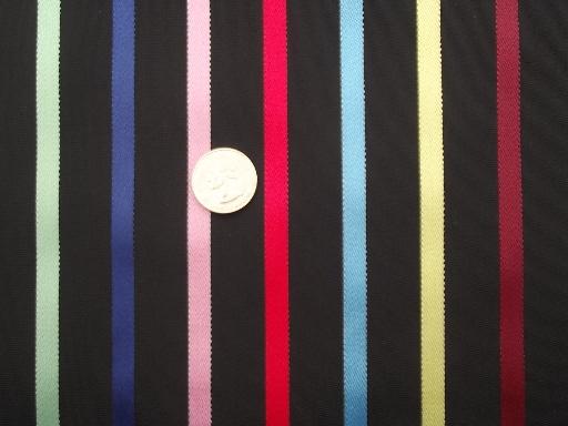 photo of vintage taffeta fabric, satin striped in jewel colors on black #1