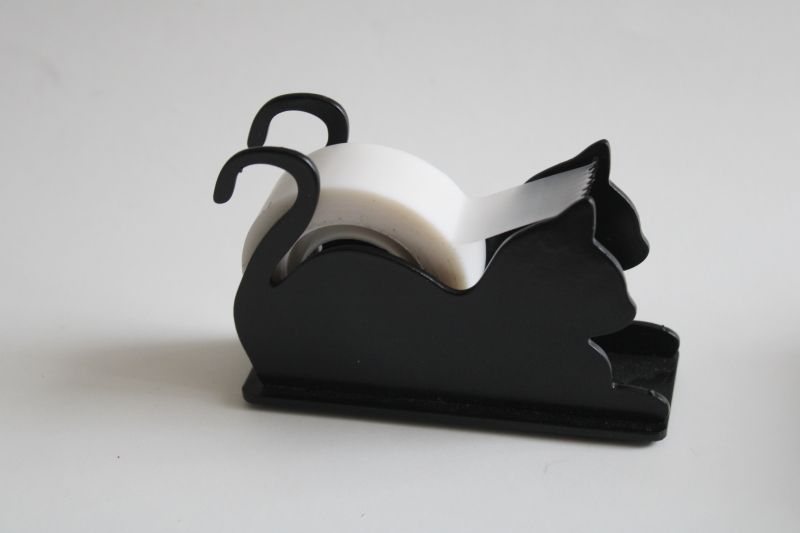 photo of vintage tape dispenser, black metal cat silhouette holds single roll of Skotch tape #1
