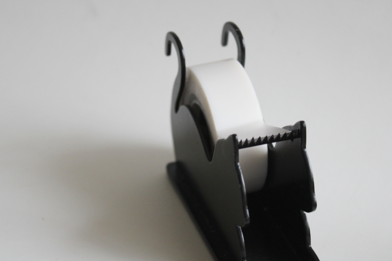 photo of vintage tape dispenser, black metal cat silhouette holds single roll of Skotch tape #2
