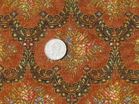 photo of vintage tapestry upholstery fabric, french antique floral, burnt orange #2