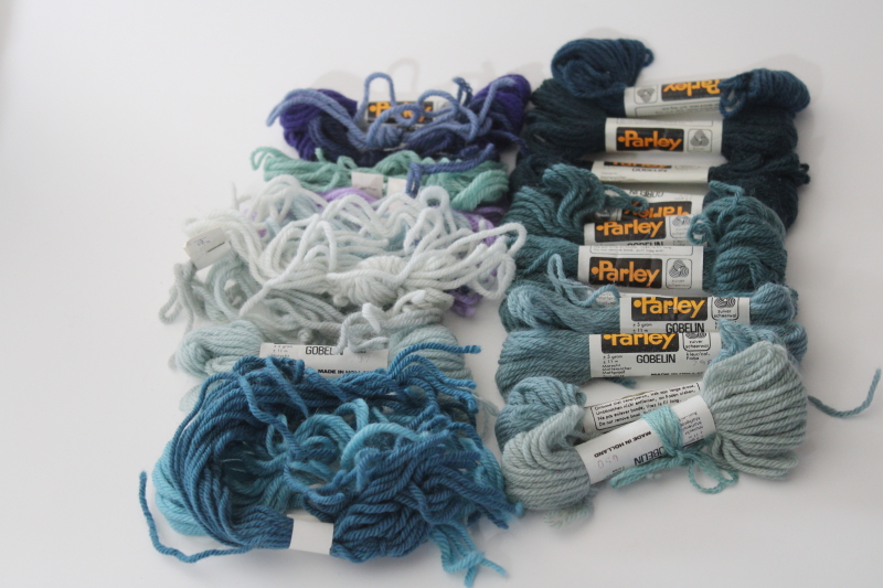 photo of vintage tapestry yarn lot, shades of aqua teal pure wool yarn for needlework, embroidery #1