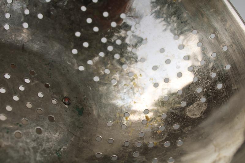 photo of vintage tarnished copper colander w/ iron handles old French country kitchen style #2