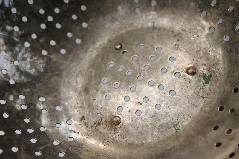 photo of vintage tarnished copper colander w/ iron handles old French country kitchen style #4