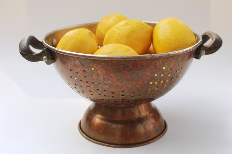 photo of vintage tarnished copper colander w/ iron handles old French country kitchen style #8