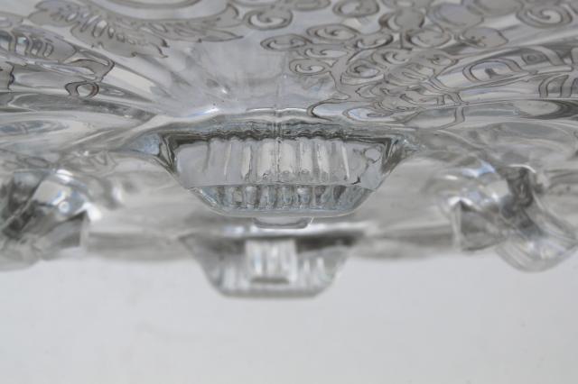 photo of vintage tarnished silver overlay glass plate, footed serving tray or cake stand #7