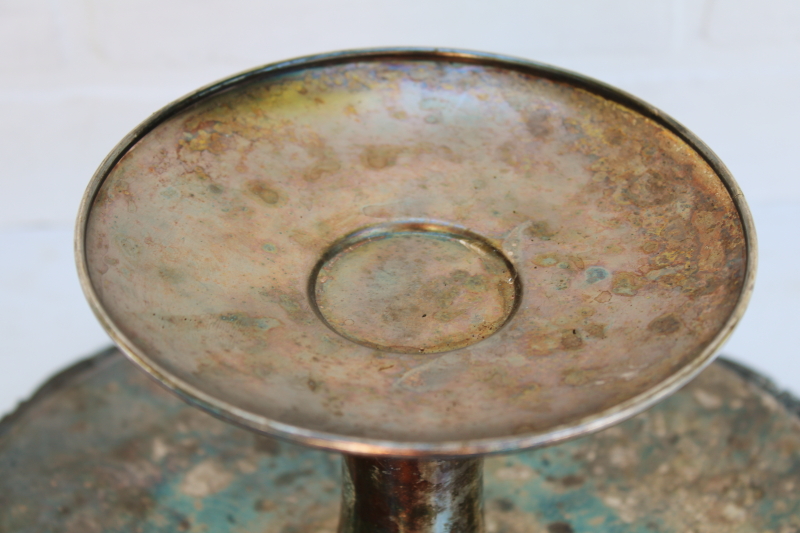 photo of vintage tarnished silver plated cake stand, pedestal plate for serving tray or display #5