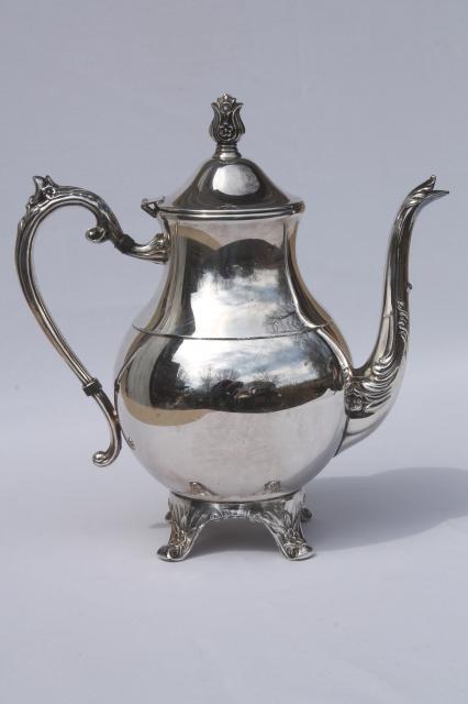 photo of vintage tarnished silver teapots, mis-matched silver tea pot & coffee set #2