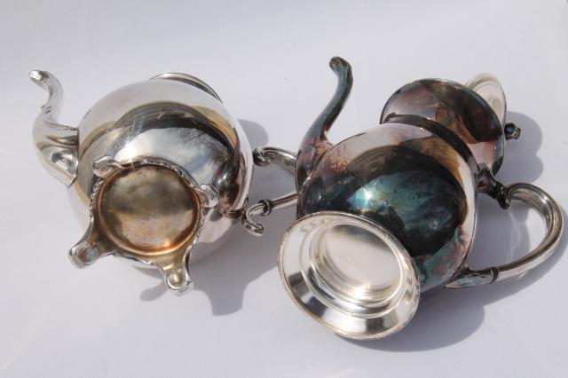 photo of vintage tarnished silver teapots, mis-matched silver tea pot & coffee set #4