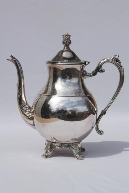 photo of vintage tarnished silver teapots, mis-matched silver tea pot & coffee set #18