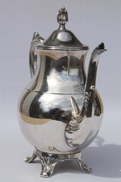 photo of vintage tarnished silver teapots, mis-matched silver tea pot & coffee set #19