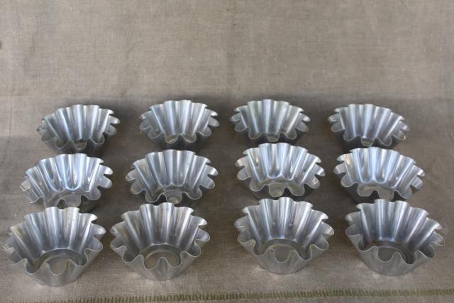 photo of vintage tart pans, fluted metal baking dishes, molds for pastry or patty shells #9