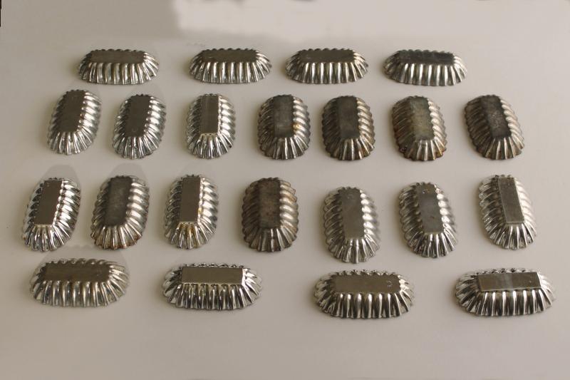 photo of vintage tart pans or cookie molds, fluted metal tins w/ ladyfinger shape #1