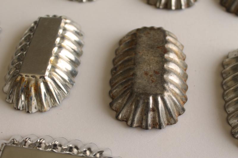 photo of vintage tart pans or cookie molds, fluted metal tins w/ ladyfinger shape #4