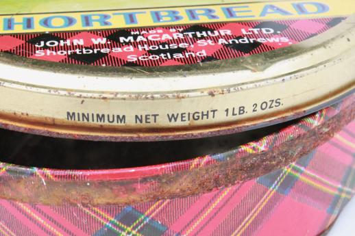 photo of vintage tartan ware Scottish shortbread tin w/ St. Andrews old course golf scene #6