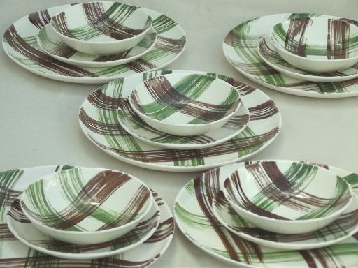 photo of vintage tartanware pottery dishes, Scottish Highland heather Plaid china #1