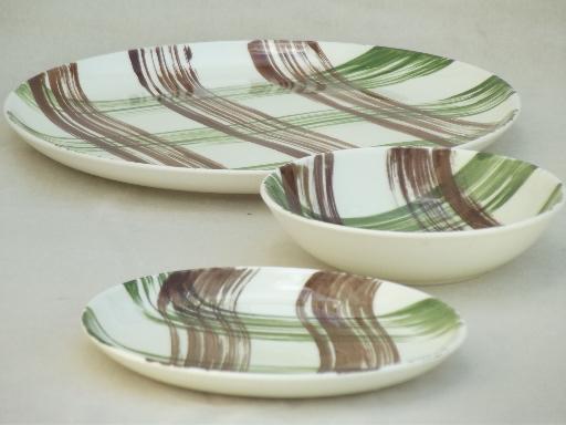 photo of vintage tartanware pottery dishes, Scottish Highland heather Plaid china #3