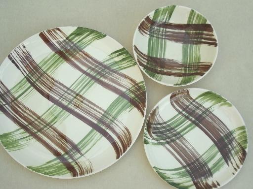 photo of vintage tartanware pottery dishes, Scottish Highland heather Plaid china #4