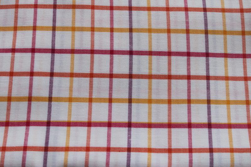 photo of vintage tattersall check cotton shirting fabric, woven plaid red orange plum mustard #1