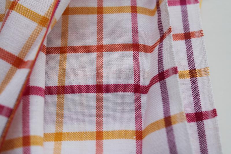 photo of vintage tattersall check cotton shirting fabric, woven plaid red orange plum mustard #2