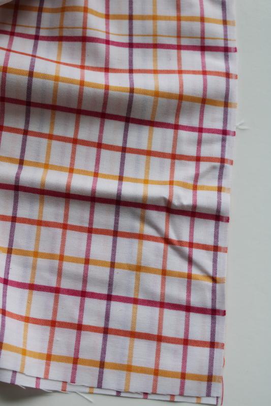 photo of vintage tattersall check cotton shirting fabric, woven plaid red orange plum mustard #4