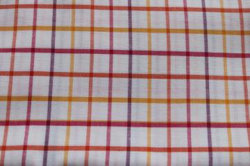 catalog photo of vintage tattersall check cotton shirting fabric, woven plaid red orange plum mustard