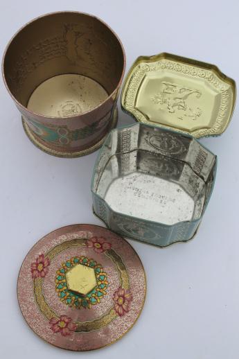 photo of vintage tea & biscuit tins lot, collection of pretty floral metal tin canisters #8