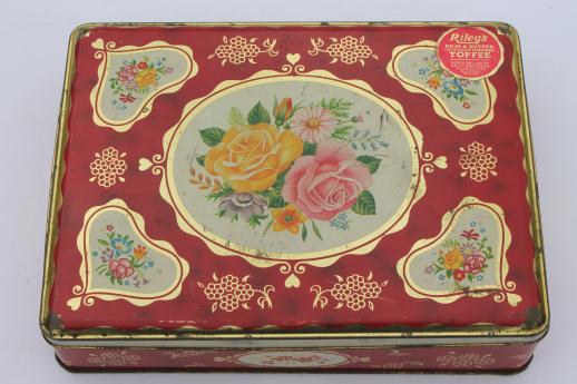 photo of vintage tea & biscuit tins lot, collection of pretty floral metal tin canisters #9