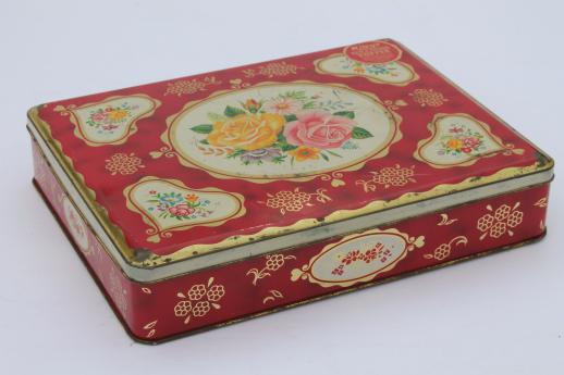 photo of vintage tea & biscuit tins lot, collection of pretty floral metal tin canisters #10