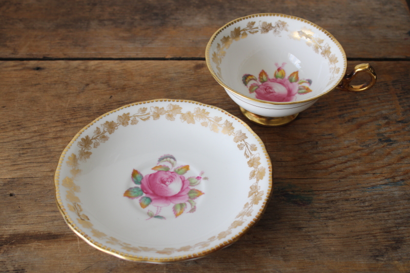 photo of vintage tea cup & saucer Royal Chelsea fine bone china pink moss rose floral  #1