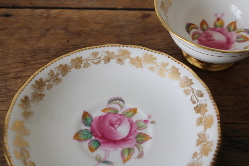 photo of vintage tea cup & saucer Royal Chelsea fine bone china pink moss rose floral  #2